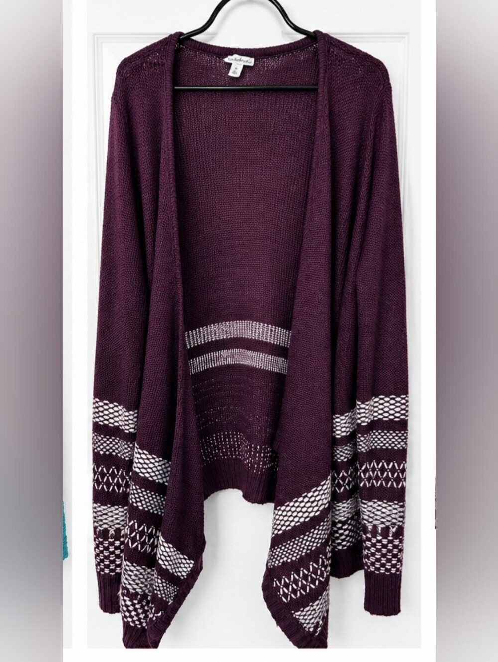 Cloud Chaser Plum Purple Boho Open Knit Waterfall Cardigan Patterned